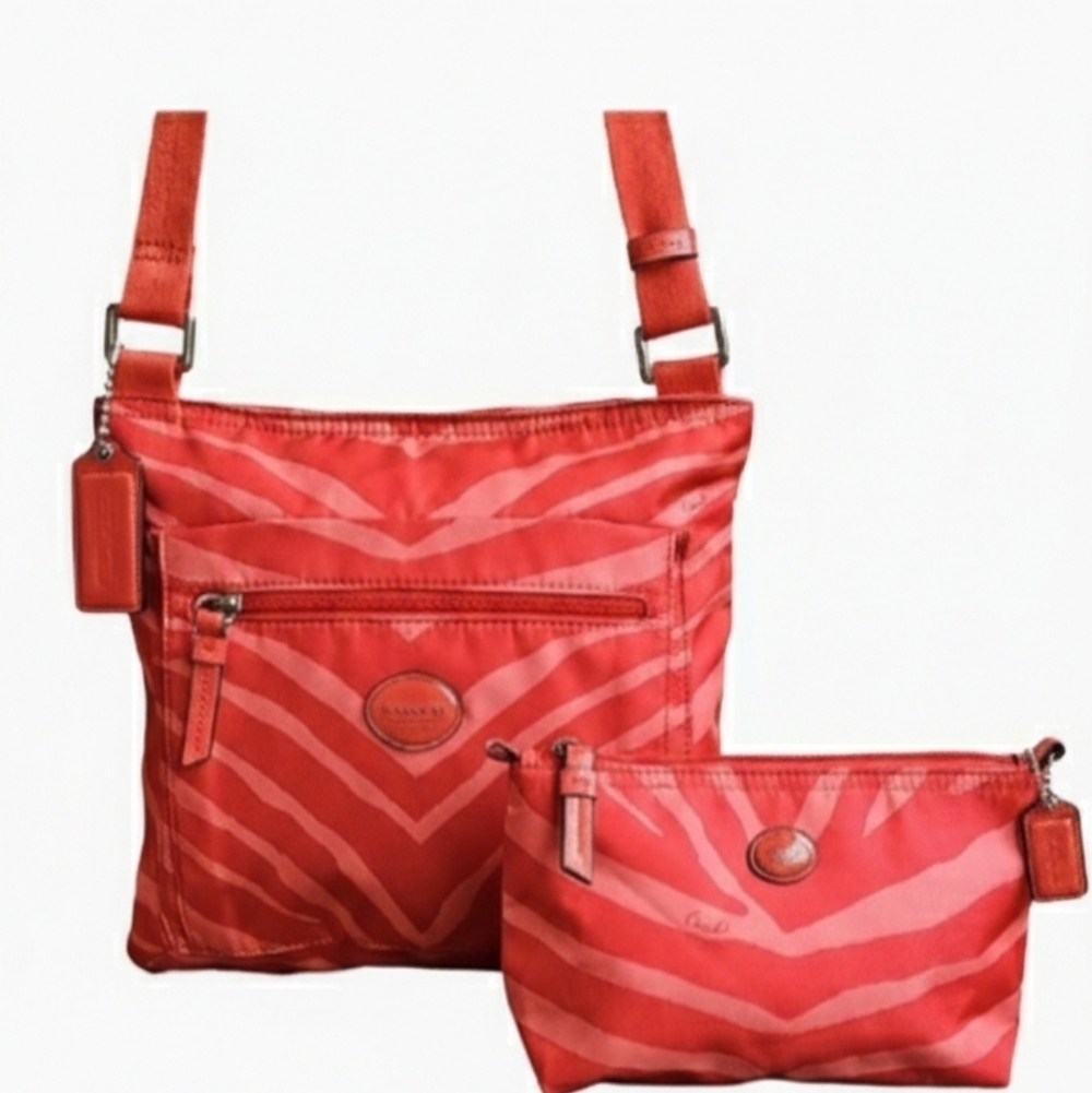 Coach 2013 Getaway Zebra Print File Bag And Pouch Bundle